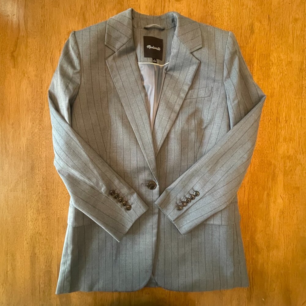 Alexa Chung for Madewell Pinstripe Blazer, Gray, Size 2